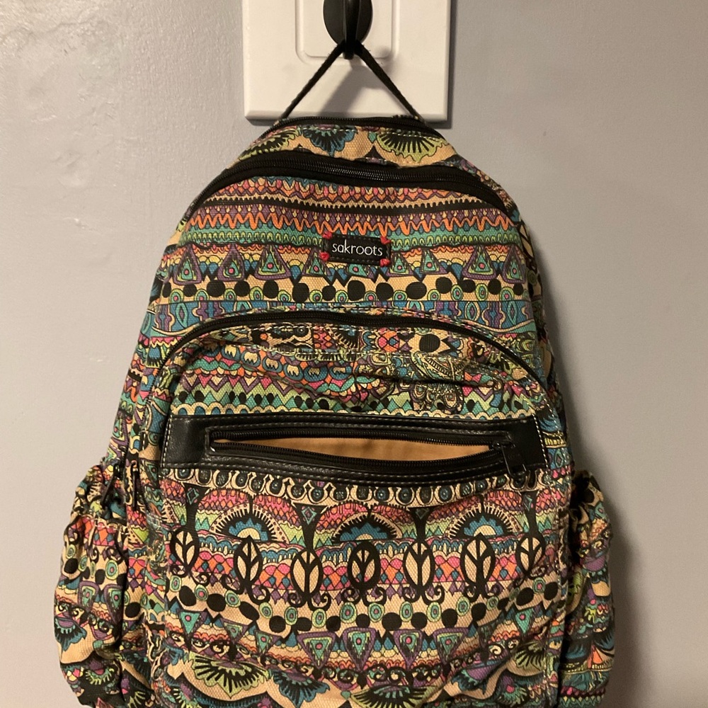 Sakroots Colorful Tribal-Print Canvas Backpack with Tan Interior